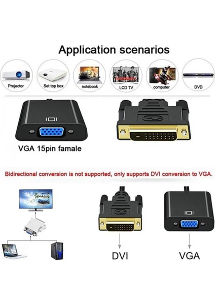 1080P Dvı-D 24+1 Pin Erkek - VGA 15PIN Dişi Aktif Kablo Adaptörü Dönüştürücü (Yurt Dışından)