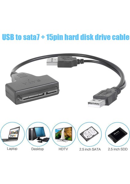 Sabit Sürücü Kablosu Sata 7 + 15PIN Ty Ev Bilgisayar USB 2.0 Parçaları 2.5 Inç Sata Harici SSD HDD Adaptör Aksesuarları (Yurt Dışından)