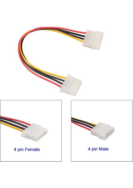 1 Adet Ide 4-Pin Erkek - Ide 4-Pin Dişi Uzatma Güç Kablosu 18 cm (Yurt Dışından)