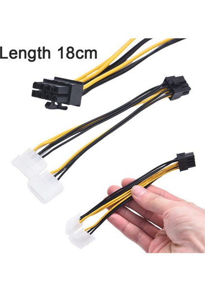 18CM 4 Pinli Çift D Bağlantı Noktasına 8 Pinli (6+2) Grafik Adaptör Kablosu Kart Güç Hattı (Yurt Dışından)