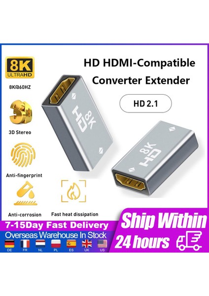 Dönüştürücü Genişletici HDMI Uyumlu Kablo Kablosu Uzatma Adaptörü 8k @ 60Hz HDMI Uyumlu Kadın - Kadın Pc Tv Projektörü Için (Yurt Dışından)