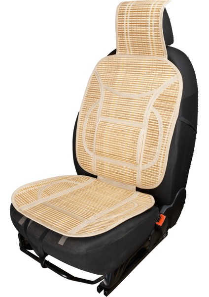 Oto Hasır Bambu Minder Ön Bej Ikili Takım Bel Destekli Terletmez WF-1813