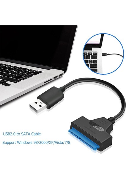 USB 2.0 - Sata 22PIN Adaptör Dönüştürücü Kablosu Için 2.5in HDD SSD Sabit Sürücüler Dönüştürücü Dard Disk Desteği 2.5 Inç (Yurt Dışından)