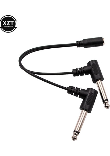 3.5mm Mini 1/8 Inç Trs Stereo Dişi Jack Çift 1/4 6.35MM Erkek Tak Mono Ts Sağ Açı Ses Adaptörü Y Splitter Kablosu (Yurt Dışından)
