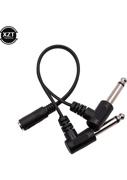 3.5mm Mini 1/8 Inç Trs Stereo Dişi Jack Çift 1/4 6.35MM Erkek Tak Mono Ts Sağ Açı Ses Adaptörü Y Splitter Kablosu (Yurt Dışından)
