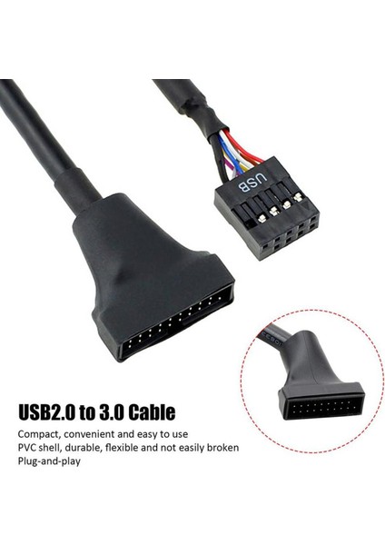 Yenı Anakart Başlık Adaptörü USB 2.0 9 Pin Dişi Anakart USB 3.0 20 Pin Erkek USB 2.0 Ila 3.0 Adaptör Uzatma Kablosu (Yurt Dışından)