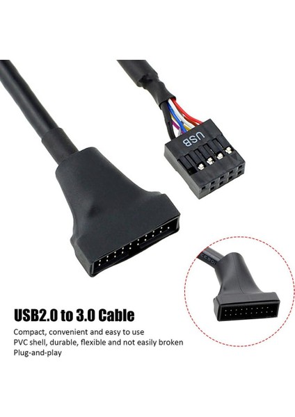 Yenı Anakart Başlık Adaptörü USB 2.0 9 Pin Dişi Anakart USB 3.0 20 Pin Erkek USB 2.0 Ila 3.0 Adaptör Uzatma Kablosu (Yurt Dışından)