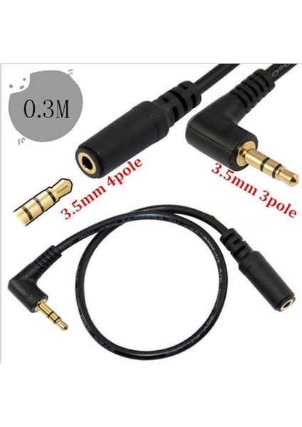 90 D Sağ Açılı 3.5mm 3 Kutuplu Ses Stereo Erkek - 4 Kutuplu Dişi Uzatma Kablosu (Yurt Dışından) modelleri