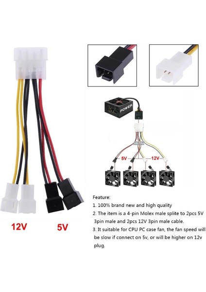 1 Adet 4-Pin Molex 3-Pin Fan Güç Kablosu Adaptör Konnektörü 12 V * 2 / 5 V * 2 Bilgisayar Soğutma Fanı Kabloları Cpu Pc Kasa Fanı Kablosu (Yurt Dışından) fiyatları