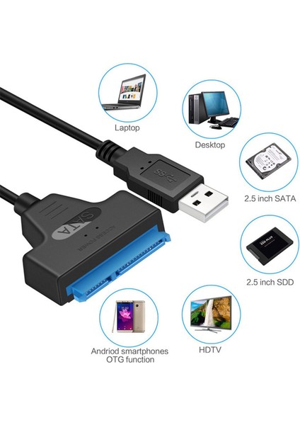 USB 3.0 Sata 3 Kablo Sata - USB 3.0 Adaptörü 6 Gbps'ye Kadar Destek 2 5 Inç Harici HDD SSD Sabit Sürücü 22 Pin Sata Iıı Kablo (Yurt Dışından)