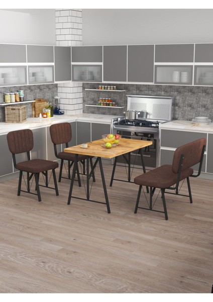 Hayat 70 x 110 Atlantik Mutfak Masası, Mutfak Masası Takımı, Yemek Masası, 2 Sandalye 1 Bench - Kahverengi