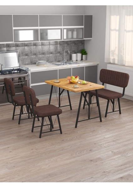 Hayat 70 x 110 Atlantik Mutfak Masası, Mutfak Masası Takımı, Yemek Masası, 2 Sandalye 1 Bench - Kahverengi fiyatları
