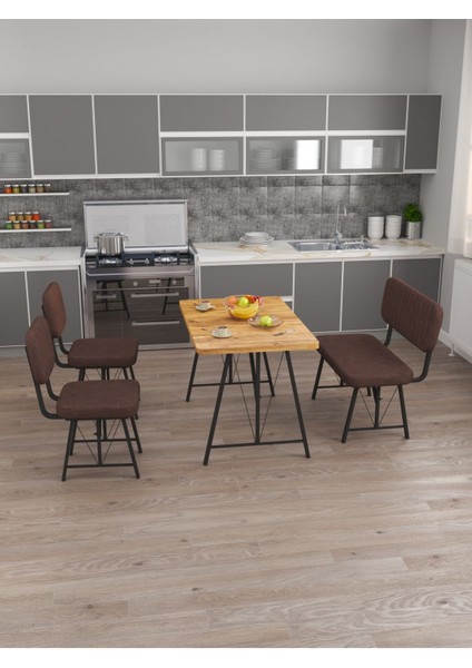 Hayat 70 x 110 Atlantik Mutfak Masası, Mutfak Masası Takımı, Yemek Masası, 2 Sandalye 1 Bench - Kahverengi modelleri
