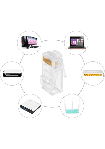 50 Adet RJ45 CAT5E Cat6 Ağ Lan Yama Kablosu Sonu Kıvrımlı Fiş Konnektörü Altın Pimleri Kristal Lan Ağ Konektörü (Yurt Dışından)