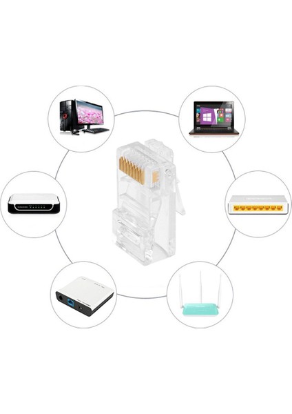 50 Adet RJ45 CAT5E Cat6 Ağ Lan Yama Kablosu Sonu Kıvrımlı Fiş Konnektörü Altın Pimleri Kristal Lan Ağ Konektörü (Yurt Dışından)