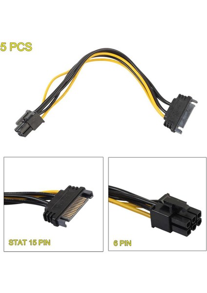 5 Adet 15PIN Sata Güç - 6pin Pcı-E Pcı Express Adaptör Kablosu Video Araba Için (Yurt Dışından)