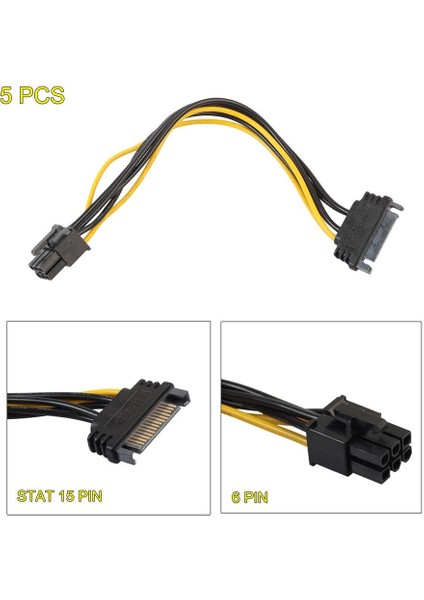 5 Adet 15PIN Sata Güç - 6pin Pcı-E Pcı Express Adaptör Kablosu Video Araba Için (Yurt Dışından) fiyatları