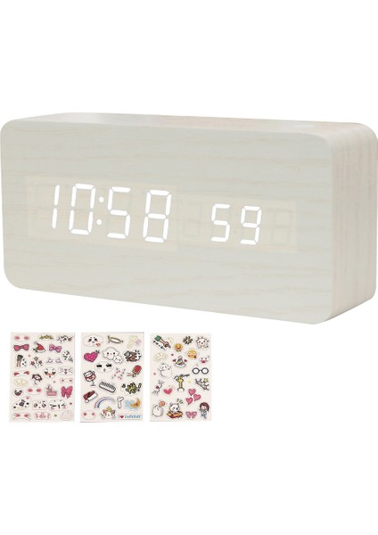 Ahşap Dijital Alarm Saat 8 Seviyeli Ayarlanabilir Parlaklıklu LED Ekranlı (Yurt Dışından)