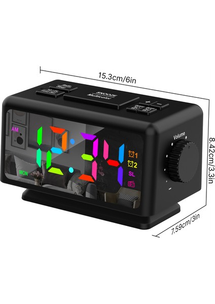 Renkli Dijital Alarm Saat 7 Renkli Aydınlatma Ayarlanabilir LED Ekranlı (Yurt Dışından)
