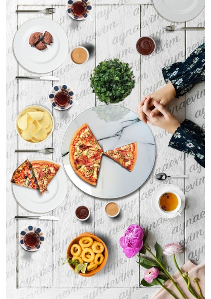 SUNUM360 Beyaz Mermer Desenli, Dönen Standlı Lüx Servis Sunum Tabağı. Dönen Pasta ve Peynir Tabağı Standı Lazy Susan