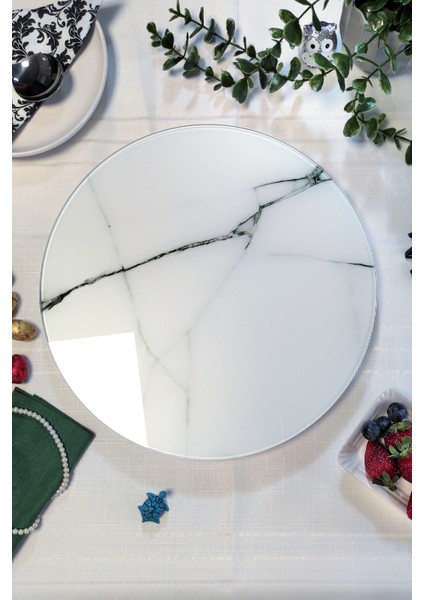 SUNUM360 Beyaz Mermer Desenli, Dönen Standlı Lüx Servis Sunum Tabağı. Dönen Pasta ve Peynir Tabağı Standı Lazy Susan