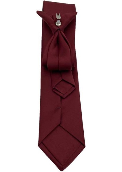 Hazır Bağlanmış Klipsli Mat Saten Bordo Kravat modelleri