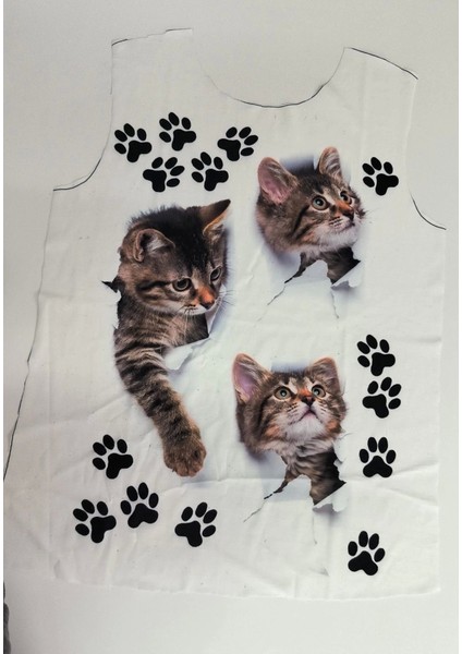 Kadın Kısa Kollu Kedi ve Pati Baskılı Süprem T-Shirt fırsatları