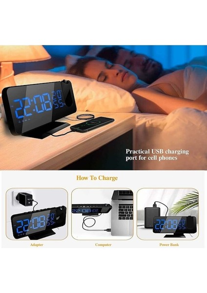 Mufunye Radyolu Prktörlü Saat, 7 LED Ayna Ekranlı Digital Saat (Yurt Dışından)