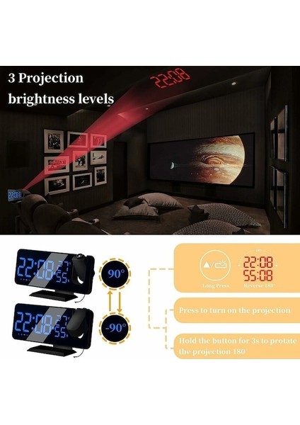 Mufunye Radyolu Prktörlü Saat, 7 LED Ayna Ekranlı Digital Saat (Yurt Dışından)