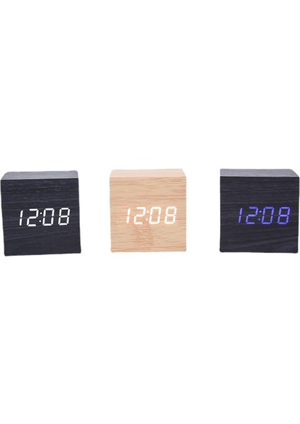 Ses Kontrollü LED Ahşap Dijital Alarm Saatı Beyaz Işık (Yurt Dışından)