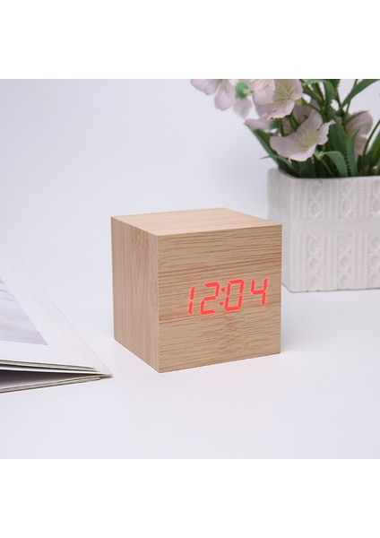 Ses Kontrollü LED Ahşap Dijital Alarm Saatı Beyaz Işık (Yurt Dışından)
