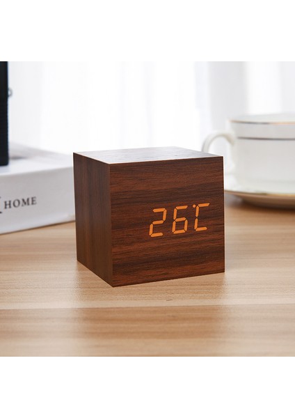 Ses Kontrollü LED Ahşap Dijital Alarm Saatı Beyaz Işık (Yurt Dışından)