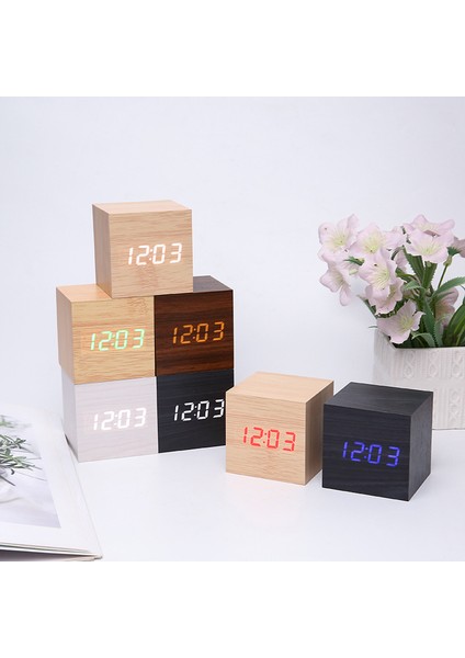 Ses Kontrollü LED Ahşap Dijital Alarm Saatı Beyaz Işık (Yurt Dışından)