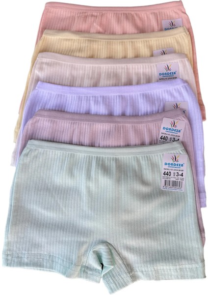 Kız Çocuk Fitilli Raporlu Boxer 6'lı Paket Rengarenk