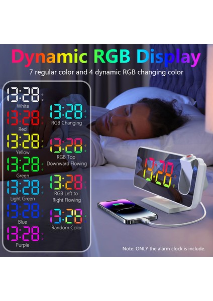 Dijital Prksiyon Alarm Saat Rgb Işık Ayarlı Çift Alarm Ayarı (Yurt Dışından)
