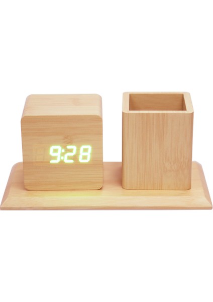 Mini Ahşap Alarm Saatli Kalem Kutusu Dijital Sessiz (Yurt Dışından)