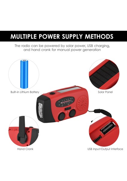 Güneş Enerjili El Dönüşümlü Acil Radyo 2000MAH Şarj Edilebilir Taşınabilir Radyo (Yurt Dışından)