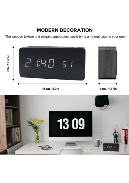 Ahşap Sayısal Alarm Saat 8 Seviyeli Ayar 가능 Parlaklık LED Ekran (Yurt Dışından)