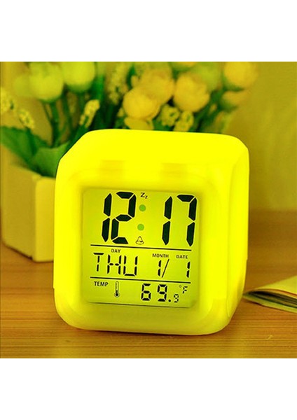 Çok Fonksiyonlu 7 Renk Değiştiren LED Alarm Saat Küpü (Yurt Dışından)
