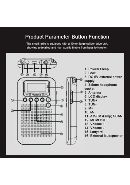 HRD-104 Taşınabilir 2-Bantlı Dijital Ayarlı Radyo 1.3 Inç LCD Ekranlı (Yurt Dışından) fırsatları