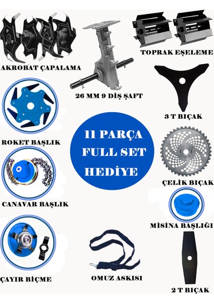 German 4x4 Wellend 11 İN 1 Yan Tipi Tırpan Benzinli Motorlu Ot Çalı Çim Biçme Makinesi Full Aparat Hediyeli