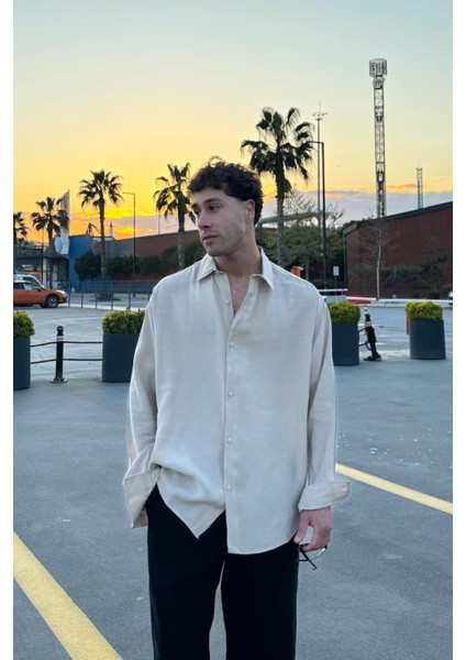 Basic Bej Oversize Gömlek