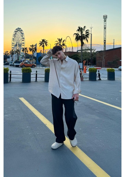 Basic Bej Oversize Gömlek