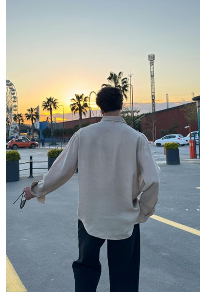 Basic Bej Oversize Gömlek