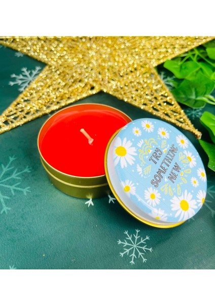 Mavi Papatya Tasarımlı Kokulu Teneke Mum