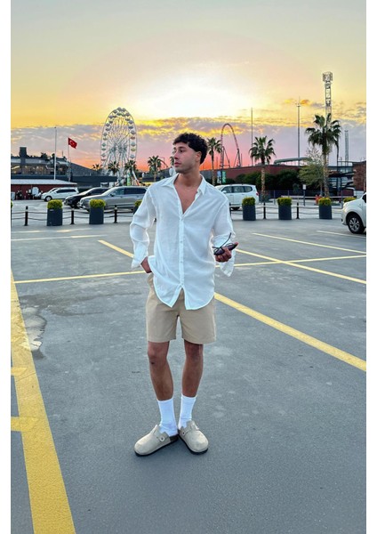 Basic Ekru Oversize Gömlek