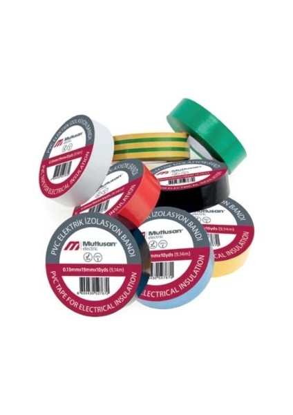 Mutlusan Pvc Elektrik Izolasyon Bandı 0.13MM x 19MM x 10YDS(9,14M) Elektrikçi Bandı