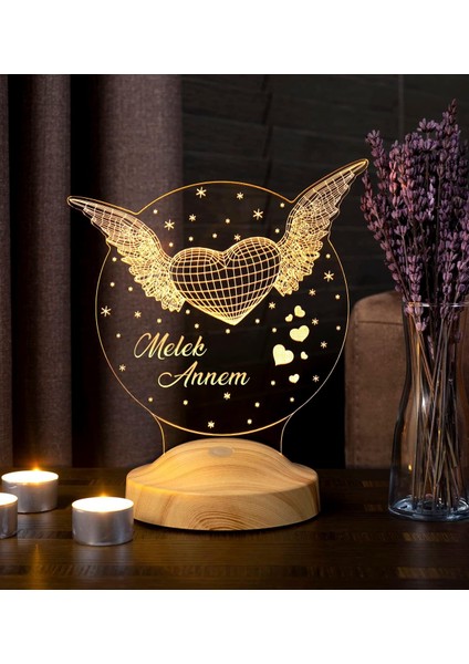 Anneler Günü Hediyesi 3 Boyutlu 3D Görünümlü Melek Annem LED Lamba, Anneye En Güzel Hediye