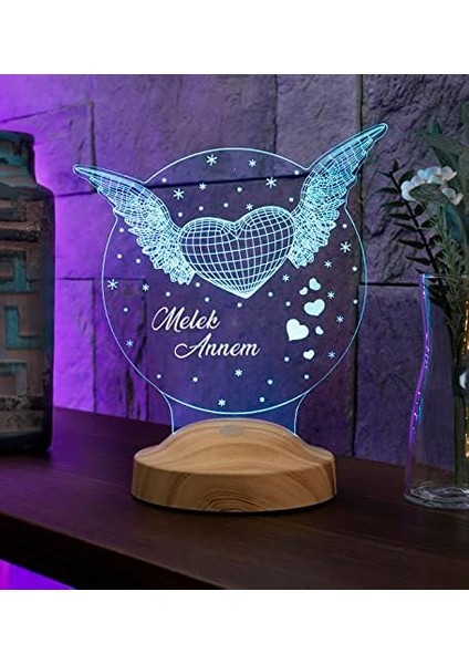 Anneler Günü Hediyesi 3 Boyutlu 3D Görünümlü Melek Annem LED Lamba, Anneye En Güzel Hediye