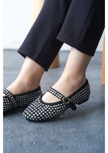 Kadın Zeyna Taşlı Babet - Siyah